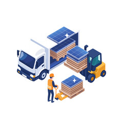 Efficient Solar Panel Delivery Logistics Truck Forklift Worker Sustainable Energy Renewable Clean Power Technology