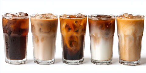 a set of glasses of iced coffee.