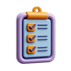 3d checklist clipboard icon isolated on transparent background