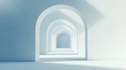 Fototapeta premium A light-filled architectural hallway with arched doorways.