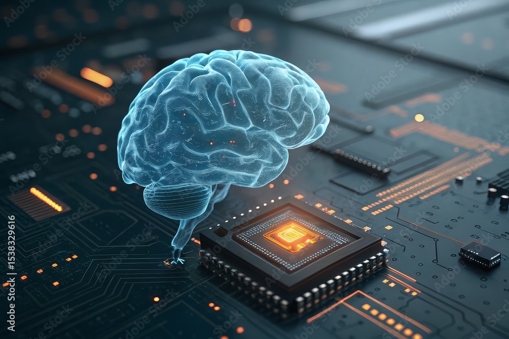 Poster digital brain on circuit board artificial intelligence technology concept