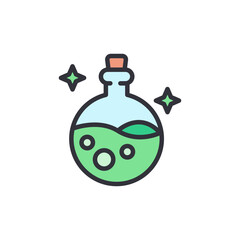 Illustration Of Potion Bottle With Bubbles And Starry Sparkles Around