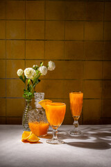 Refreshing orange juice enhancing a cozy breakfast setting