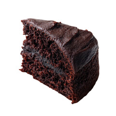 A slice of rich chocolate cake on a white isolated background, showcasing its moist texture and decadent layers, perfect for dessert lovers and bakers alike.