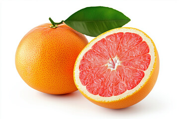 Grapefruit and grapefruit slice on white studio background