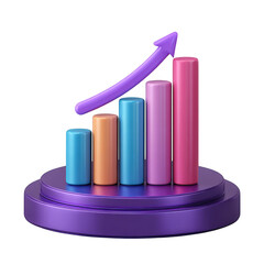 3d colorful growth chart with upward arrow isolated on transparent background