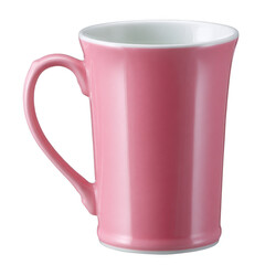A stylish pink ceramic mug with a sleek design, perfect for hot beverages, displayed on a white isolated background.