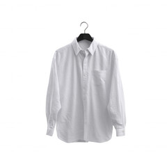 A stylish white long-sleeve shirt hanging on a black hanger, perfect for casual or formal occasions. Ideal for fashion and clothing promotions, showcasing simplicity and elegance.