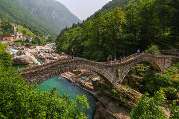Fototapeta premium Summer landscape of the Mountain river Verzasca on Verzasca valley, Italian part of Switzerland, Europe 