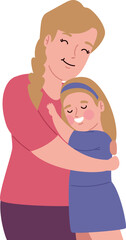 Fototapeta premium Embracing Love and Tenderness: A tender moment captured between a mother and her daughter, symbolizing the pure connection of family and unconditional love, the joy of family in a cute style.
