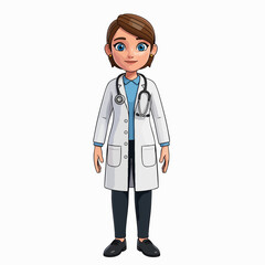 Fototapeta premium Friendly Female Doctor Cartoon Character with Stethoscope