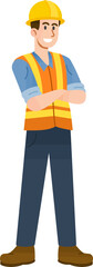 Confident Builder: A construction worker, radiating confidence in his safety gear, stands ready for the day's challenges.
