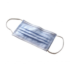 Blue surgical mask on a white isolated background, representing health and safety measures in modern society.