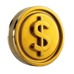 3d realistic gold dollar coin isolated on transparent background