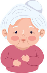 Kindly Grandmother: A charming illustration of an elderly woman radiates warmth and kindness, wearing a gentle smile that reflects a life of experience and care.