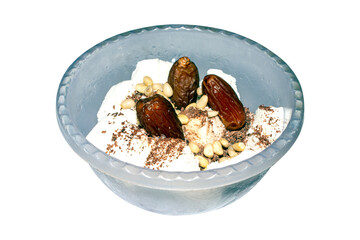 Ice cream with chocolate and nuts.Ice cream with pine nuts.Ice cream with chocolate chips.