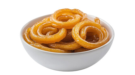 Fototapeta premium Top view of an extremely perfect looking Jalebi in a dark plate isolated on a white transparent background