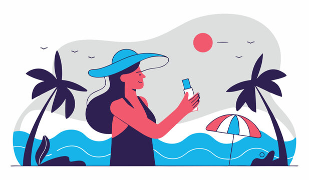 Woman applying sunscreen at the beach