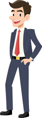 Confident Businessman: An elegantly illustrated businessman, confidently poised, epitomizes professional success, wearing a distinguished suit, radiating competence and determination.