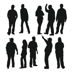 A diverse group of people in silhouette are seen gesturing and interacting together casually