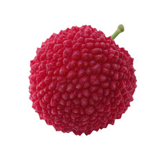 Fresh, juicy lychee fruit with a bright red exterior, featuring distinct bumpy texture and a green stem, isolated on white background for a clean and appealing presentation.