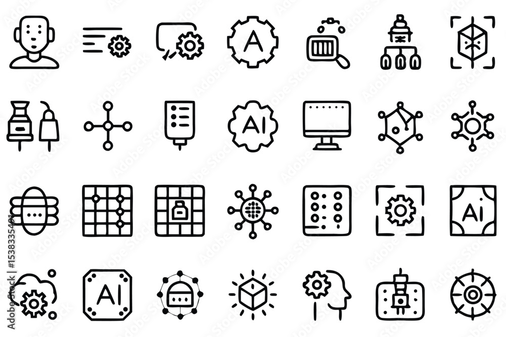 Fototapete vector illustration of modern artificial intelligence technology and machine learning icons in minim