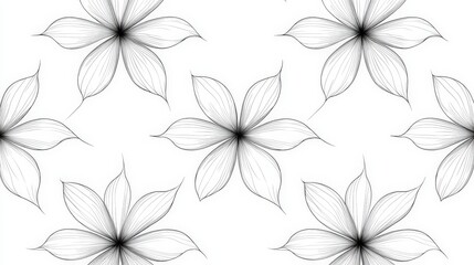 Elegant Monochrome Floral Pattern with Delicate Lines on a Clean White Background for Modern Design Projects