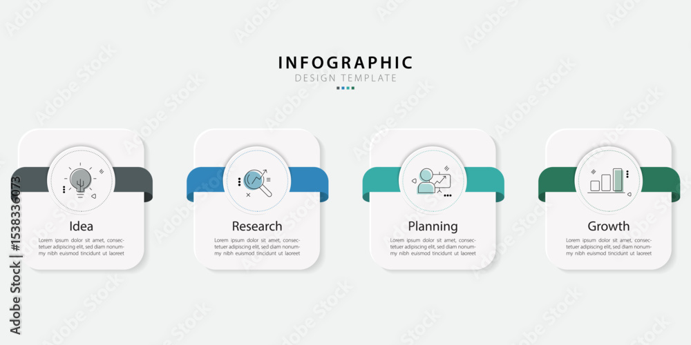 Poster business infographic template. 4 step timeline journey. process diagram, 4 options on white backgrou