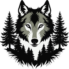 Wolf head blinded wih nature icon illustration