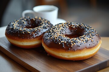 Donut with a black sesame glaze and toasted sesame seeds, unique flavor