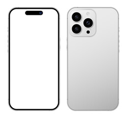 iPhone 16 Pro Max white gray smartphone device blank screen mockup template, 2025 latest mobile phone layout. Vector illustration