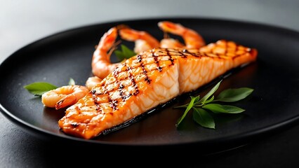 A culinary presentation featuring a plate of seafood with a visually appealing and appetizing composition.
