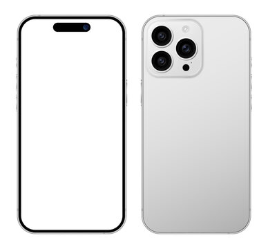 iPhone 16 Pro Max white gray smartphone device blank screen mockup template, 2025 latest mobile phone layout. Vector illustration
