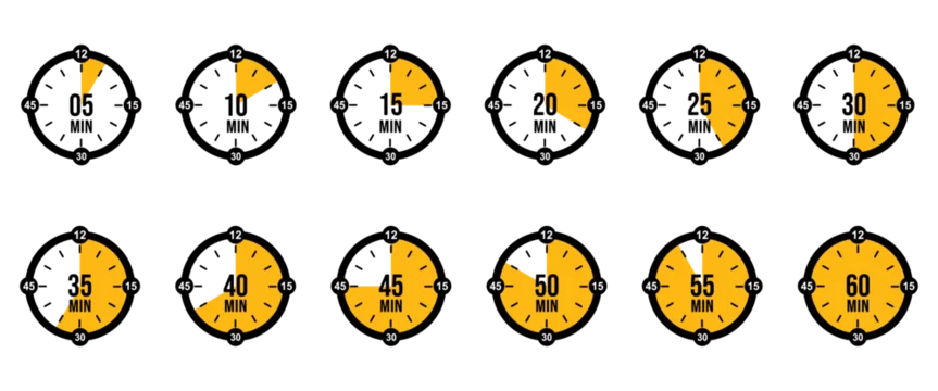 Set of timer. Countdown Timer Icons in Minute Increments from 5 to 60