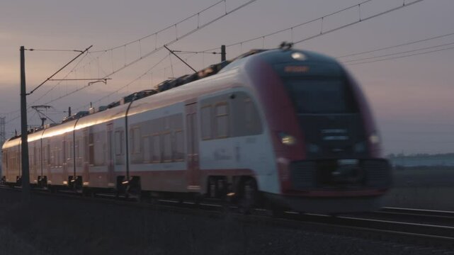 Poznan, Poland. 27 October, 2023 Modern Polish Passenger Train at Dusk