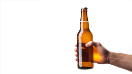 International Beer Day Hand Holding Amber Beer Bottle On White Background: Highlighting Diversity Of Brewing And Social Unity Through Beverage Traditions
