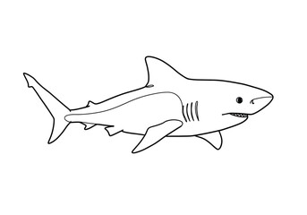 Obraz premium Lemon shark drawing. It is a black and white outline image of a lemon shark, a powerful marine predator with characteristic fins and gill slits. Vector sketch line art draw.
