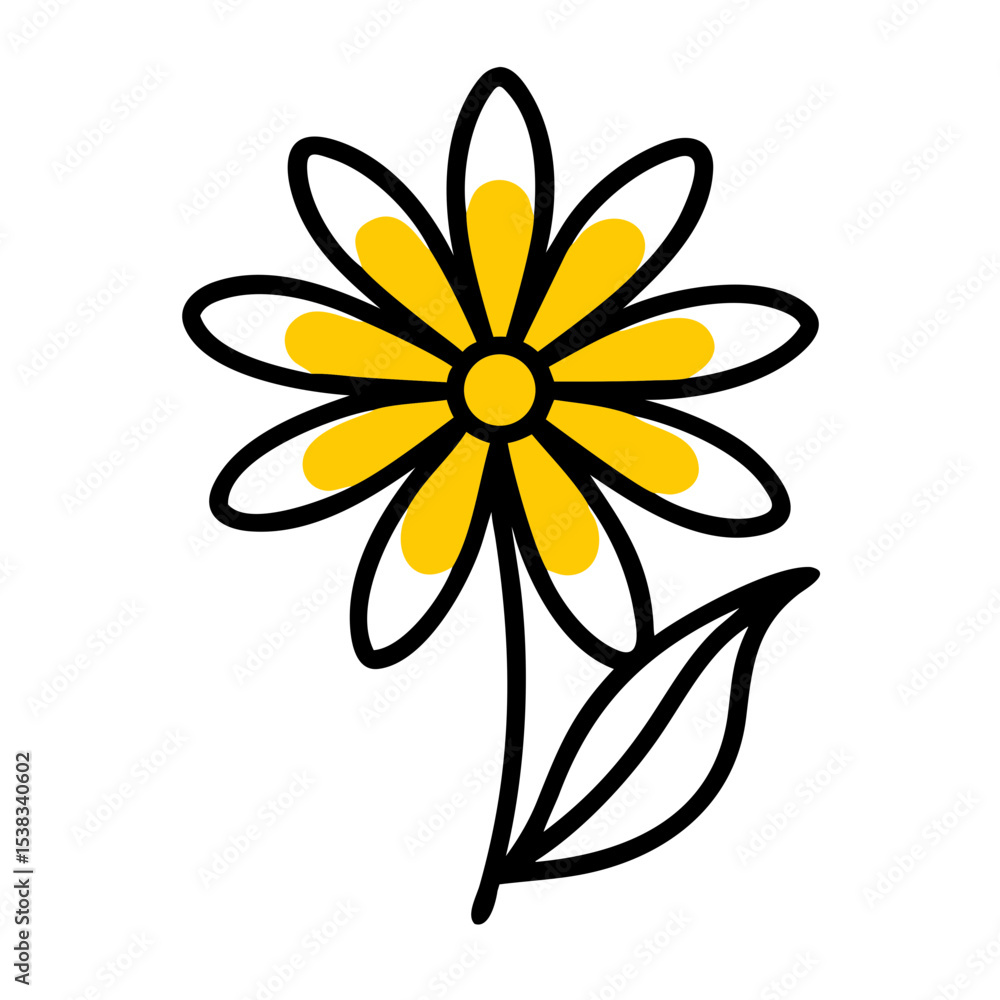 Aufkleber pointed daisy with thin petals icon on transparent background for web and graphic design