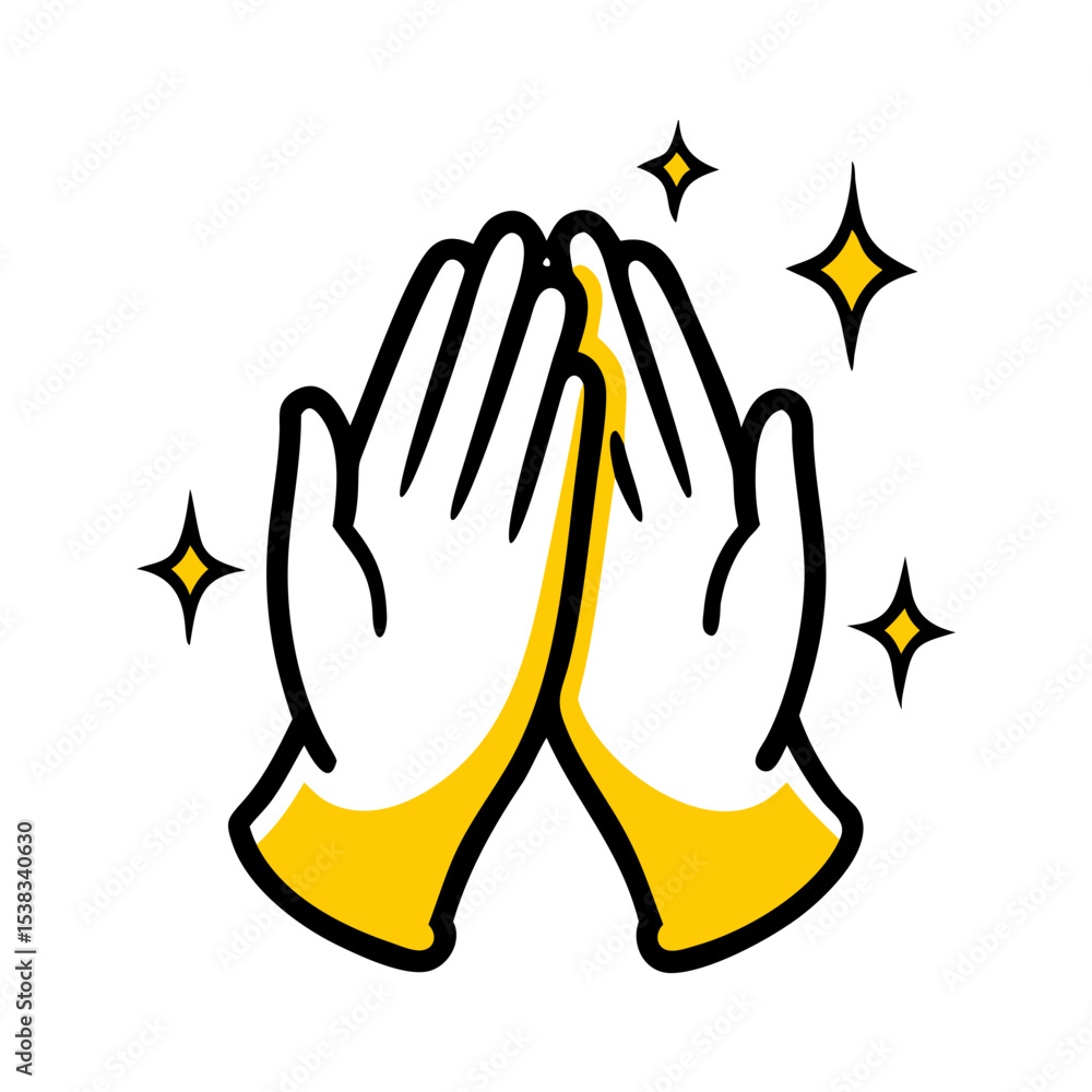 Poster praying hands with sparkle on transparent background for web and graphic design