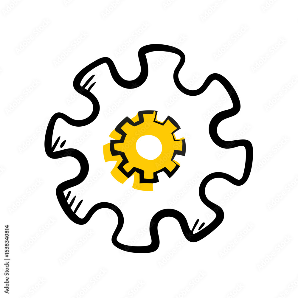 Poster puzzle piece with gear center on transparent background for web and graphic design