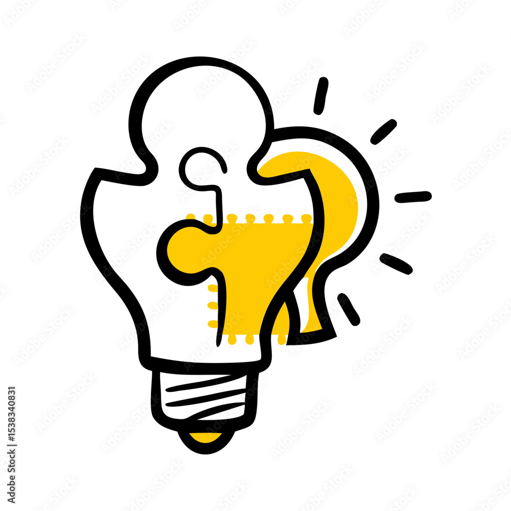 Poster puzzle piece with lightbulb idea on transparent background for web and graphic design