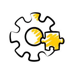 Puzzle piece with gear center on transparent background for web and graphic design