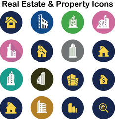 Residential and commercial real estate vector icons set