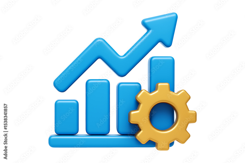 Poster 3d efficiency and productivity optimization icon with graph and gear