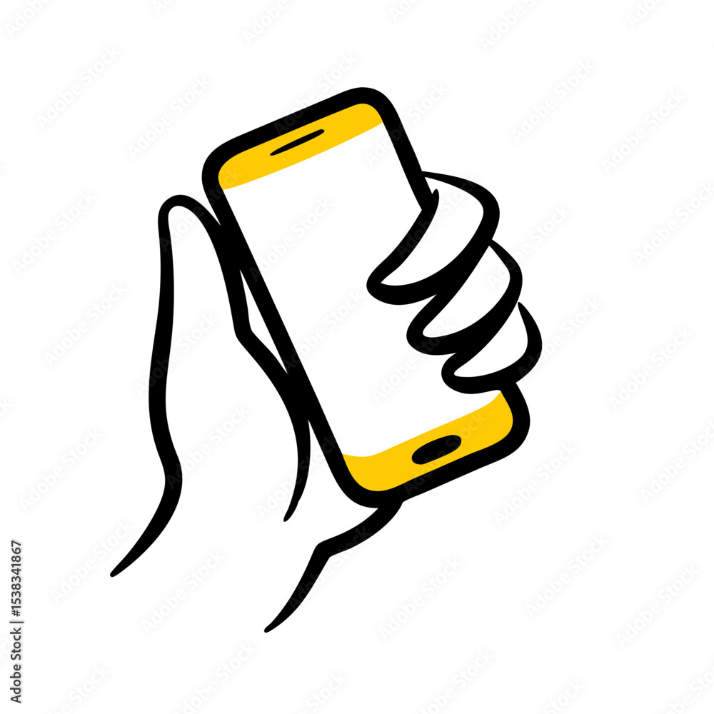 Poster smartphone held upright in hand on transparent background for web and graphic design