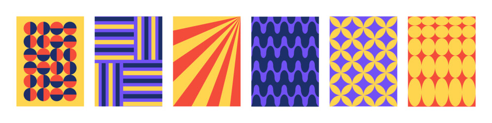 Set of Abstract vertical geometric backgrounds with colorful shapes and forms. Yellow, red and purple colors. Trendy vector illustration in style retro