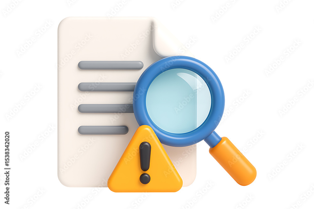 Poster 3d alert document with magnifier for risk and error detection