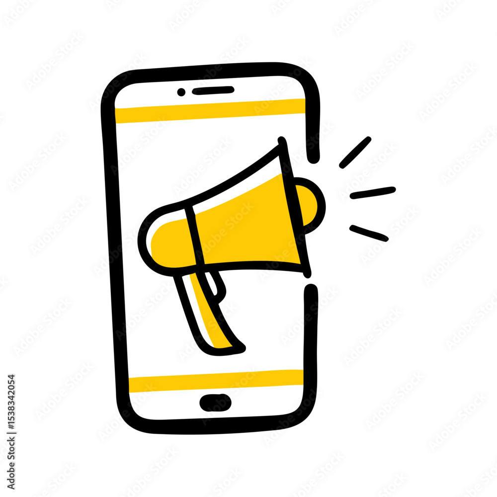 Poster smartphone with megaphone icon on transparent background for web and graphic design