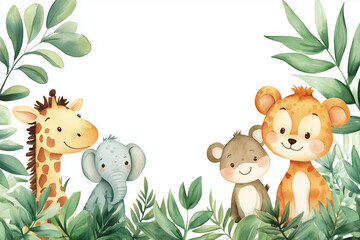 Obraz premium Kids room, nursery room wallpaper with jungle animals.