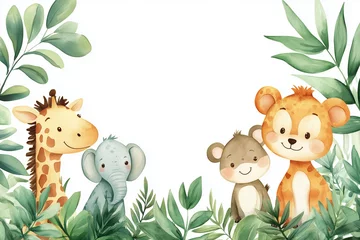 Kids room, nursery room wallpaper with jungle animals.